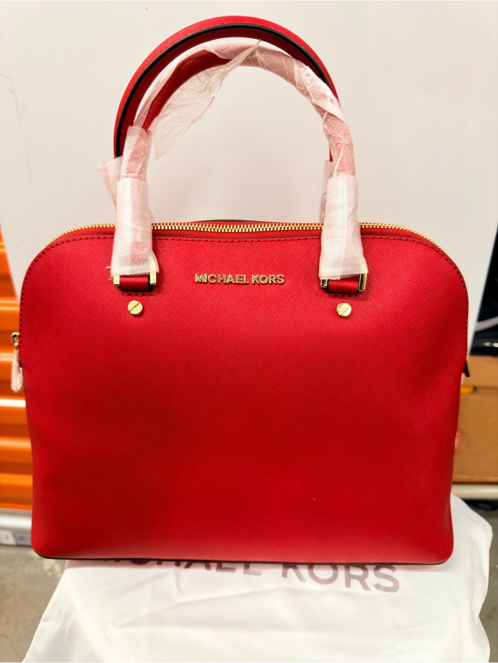 NWT Michael Kors Red Saffiano Leather Dome Satchel Bag – New!